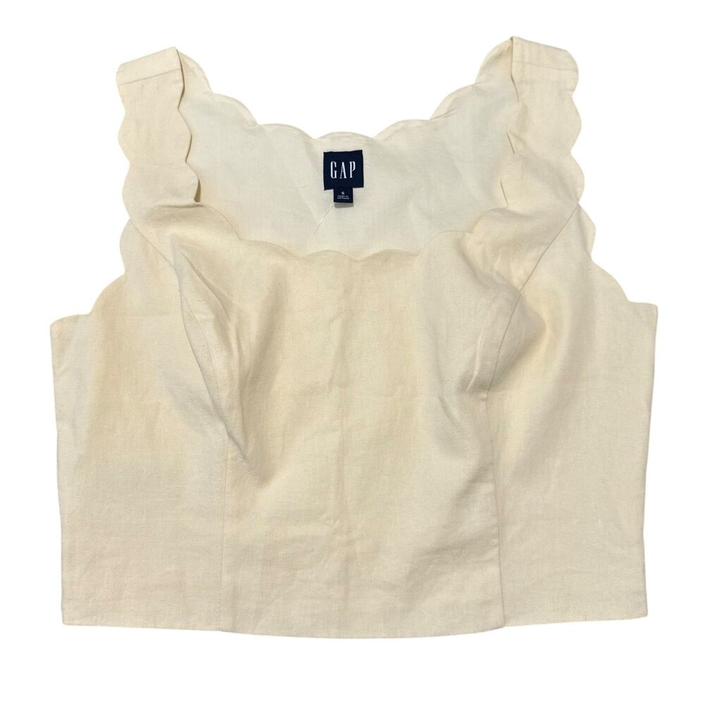 NWT Gap Soft Pale Yellow Linen-Blend Scalloped Crop Top, Small